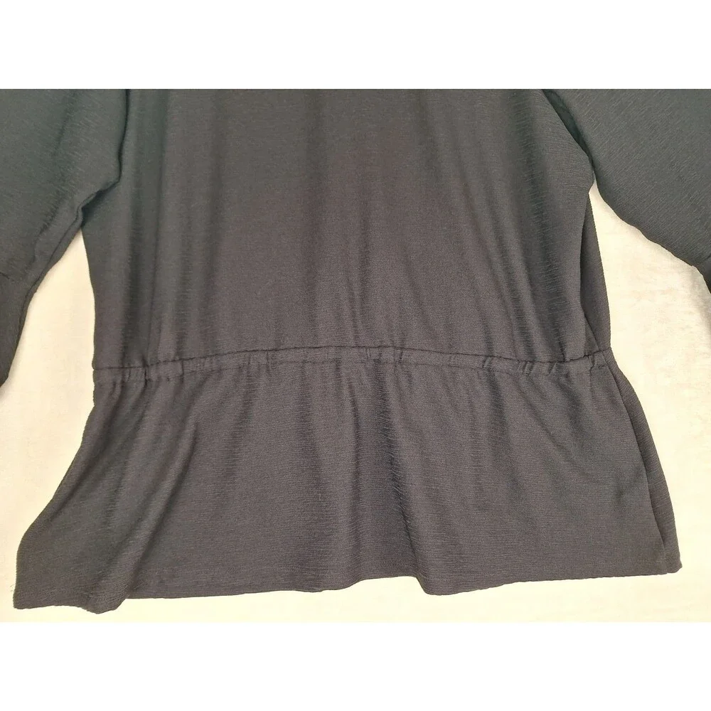Michael Kors Women’s 1X Top Black Crepe V Neck Surplice Elastic Waist Bell 3/4
